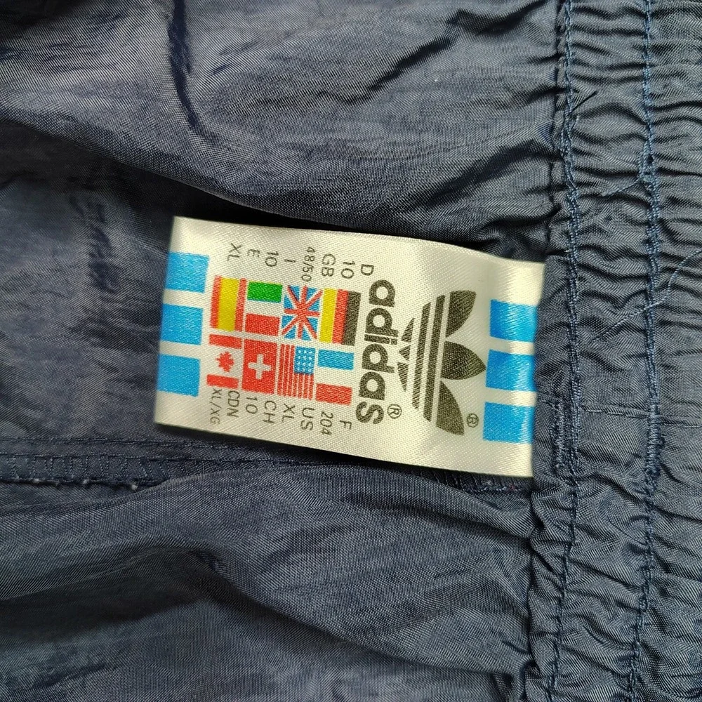 Adidas Originals Track Pants Mens XL Navy Blue Solid‎ Vintage Crinkle Nylon Zip